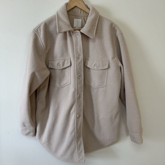 Joie Shacket Jacket Fleece Button Long Sleeve 4 Pockets Collared Women Large L - Picture 1 of 7